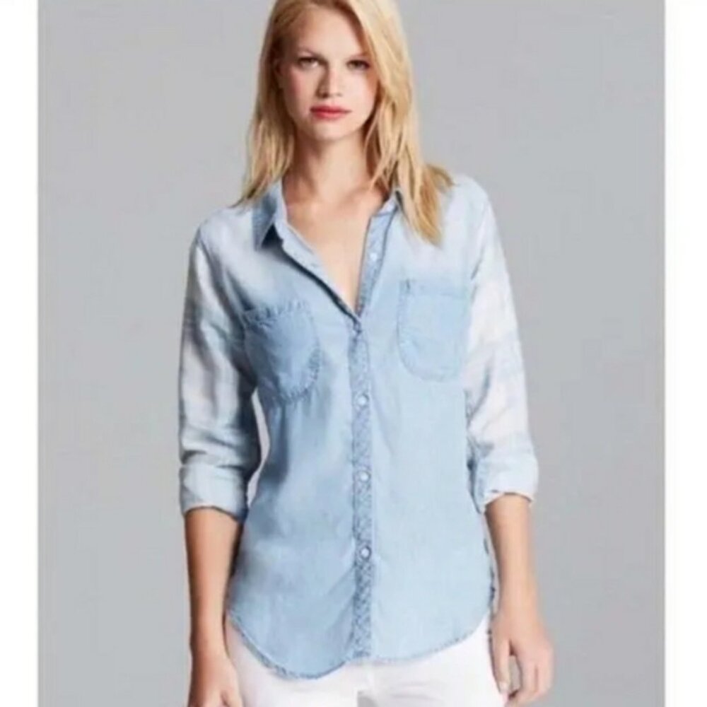 Rails Mixed Media Chambray and Strip Long Sleeve Button Up Shirt Sz S